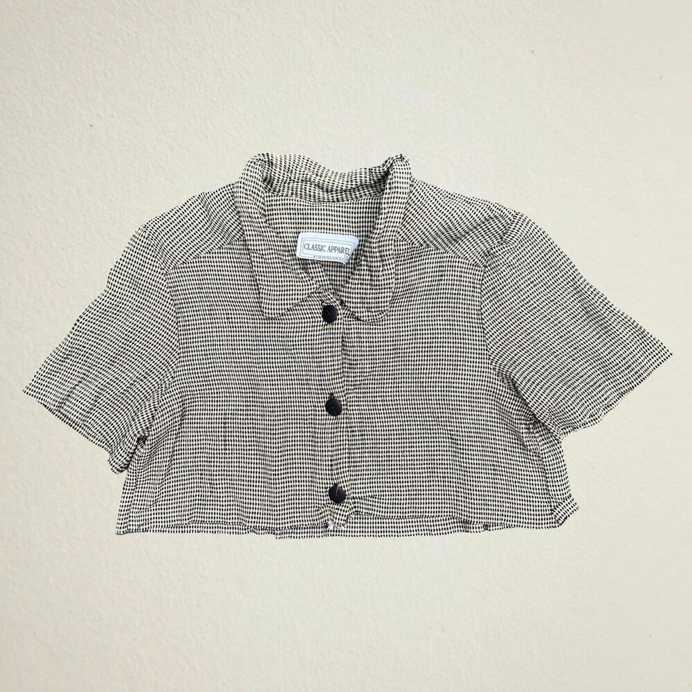Vintage 50s gingham cropped button up shirt, preppy light academia professor